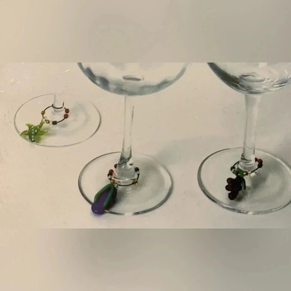 Art Glass Beaded Peace Sign Wine Charms Set of Six - Picture 5 of 6